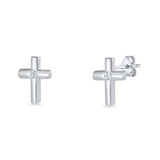 Minimalist 10mm Cross Stud Earrings Cubic Zirconia 925 Sterling Silver