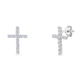 Minimalist 12mm Vertical Cross Stud Earrings Cubic Zirconia 925 Sterling Silver