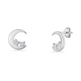 Minimalist 8mm Moon & star Stud Earrings Cubic Zirconia 925 Sterling Silver
