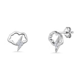 Lighting Bolt 7mm Cloud Stud Earrings Cubic Zirconia 925 Sterling Silver