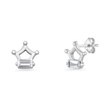 Star 7mm Crown Stud Earrings Baguette Cubic Zirconia 925 Sterling Silver