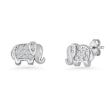 Minimalist 5mm Elephant Stud Earrings Cluster Cubic Zirconia 925 Sterling Silver