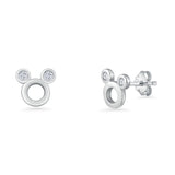 Minimalist 6mm Mickey Stud Earrings Cubic Zirconia 925 Sterling Silver