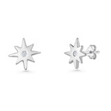 Starburst Stud Earrings Solitaire Cubic Zirconia 925 Sterling Silver