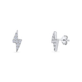 Minimalist 8mm Thunderbolt Stud Earrings Cubic Zirconia 925 Sterling Silver