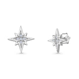 Minimalist 10mm Star Stud Earrings Cluster Cubic Zirconia 925 Sterling Silver