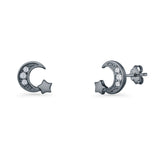 Crescent Moon & Star Stud Earrings