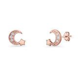 Crescent Moon & Star Stud Earrings