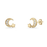 Crescent Moon & Star Stud Earrings