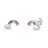 Minimalist 5mm Rainbow Cloud Earring Multicolor Cubic Zirconia 925 Sterling Silver