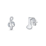 Minimalist 11mm Music Note Earring Stud Cubic Zirconia 925 Sterling Silver