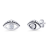 Minimalist 5.5mm Beaded Eye Stud Earrings Cubic Zirconia 925 Sterling Silver