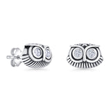 Minimalist 6mm Owl Stud Earrings Cubic Zirconia 925 Sterling Silver