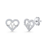 Minimalist 9mm Heart Beat Wave Stud Earring Cubic Zirconia 925 Sterling Silver