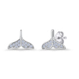 Minimalist 7mm Whale Tail Stud Earrings Cubic Zirconia 925 Sterling Silver