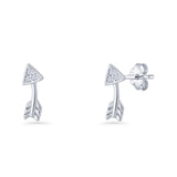 Minimalist 9.5mm Curved Arrow Stud Earrings Cubic Zirconia 925 Sterling Silver