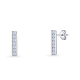 Minimalist 10mm Bar Stud Earrings Cubic Zirconia 925 Sterling Silver