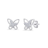Minimalist 8.7mm Butterfly Cluster Cubic Zirconia Stud Earrings 925 Sterling Silver