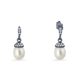 Oval Pearl Charm CZ Stud Earrings