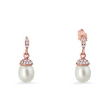 Oval Pearl Charm CZ Stud Earrings