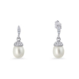 Oval Pearl Charm CZ Stud Earrings