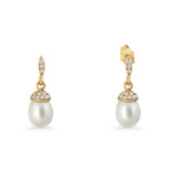 Oval Pearl Charm CZ Stud Earrings