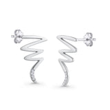 Minimalist 19.6mm Zig Zag Stud Earrings Cubic Zirconia 925 Sterling Silver