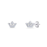 Minimalist 4.6mm Princess Crown Stud Earrings Cubic Zirconia 925 Sterling Silver