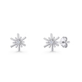 Petite Dainty 7.6mm Starburst Stud Earrings Cubic Zirconia 925 Sterling Silver