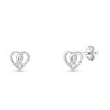 Minimalist 7mm Twisted Heart Stud Earrings Cubic Zirconisa 925 Sterling Silver