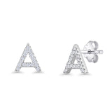 Minimalist 6.5mm Initial Letter A Stud Earring Cubic Zirconia 925 Sterling Silver