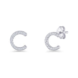 Minimalist 6.5mm Initial Letter C Stud Earring Cubic Zirconia 925 Sterling Silver
