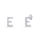 Minimalist 6.5mm Initial Letter E Stud Earring Cubic Zirconia 925 Sterling Silver