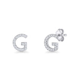 Minimalist 6.5mm Initial Letter G Stud Earring Cubic Zirconia 925 Sterling Silver