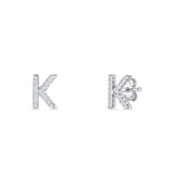 Minimalist 6.5mm Initial Letter K Stud Earring Cubic Zirconia 925 Sterling Silver