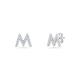 Minimalist 6.5mm Initial Letter M Stud Earring Cubic Zirconia 925 Sterling Silver