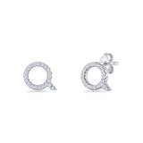 Minimalist 6.5mm Initial Letter Q Stud Earring Cubic Zirconia 925 Sterling Silver