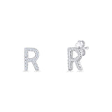 Minimalist 6.5mm Initial Letter R Stud Earring Cubic Zirconia 925 Sterling Silver