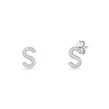 Minimalist 6.5mm Initial Letter S Stud Earring Cubic Zirconia 925 Sterling Silver