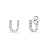 Minimalist 6.5mm Initial Letter U Stud Earring Cubic Zirconia 925 Sterling Silver