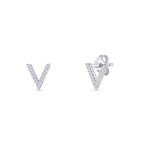 Minimalist 6.5mm Initial Letter V Stud Earring Cubic Zirconia 925 Sterling Silver