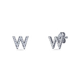 Initial W Stud Earrings