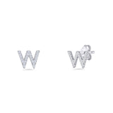 Minimalist 6.5mm Initial Letter W Stud Earring Cubic Zirconia 925 Sterling Silver