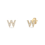 Initial W Stud Earrings