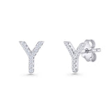 Minimalist 6.5mm Initial Letter Y Stud Earring Cubic Zirconia 925 Sterling Silver