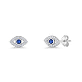 Minimalist 5.7mm Evil Eye Stud Earrings Clear CZ & Blue CZ 925 Sterling Silver