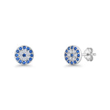 Minimalist 5.7mm Evil Eye Stud Earrings Clear CZ & Blue CZ 925 Sterling Silver