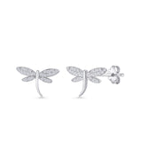 Minimalist 8.7mm Dragonfly Stud Earrings Cubic Zirconia 925 Sterling Silver