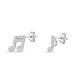 Vintage Style 7.5mm Musical Note Stud Earrings Cubic Zirconia 925 Sterling Silver