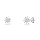 Minimalist 6.4mm Sun Stud Earrings Cubic Zirconia 925 Sterling Silver